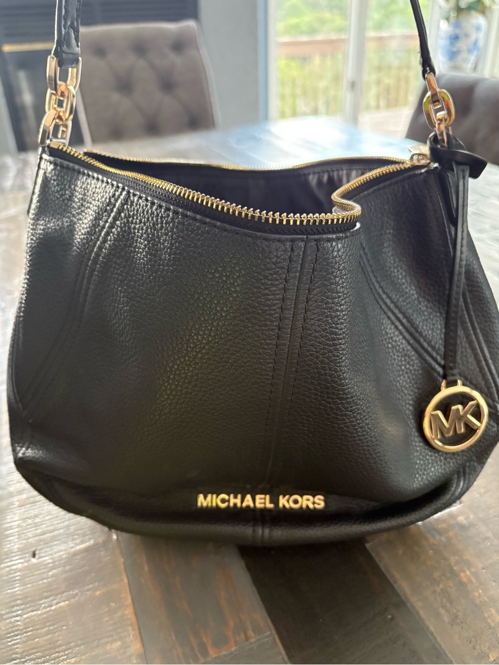 Michael Kors Black Pebbled Leather Hobo with Gold Hardware